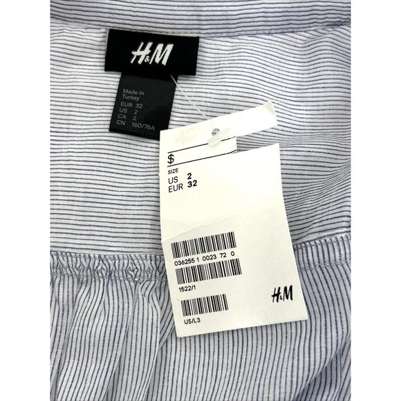 H&M Women’s Mini Dress 2 Blue Button Down 3/4 Sleeve Roll Tab Band Collar VNeck - Picture 8 of 13